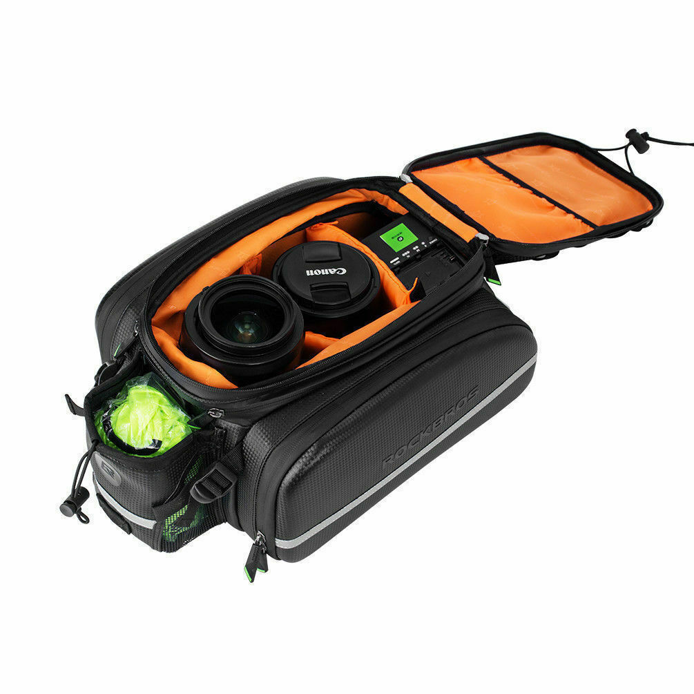 ROCKBROS Bike Rack Bag Waterproof Carbon Leather Rear Pack Trunk Pannier Black