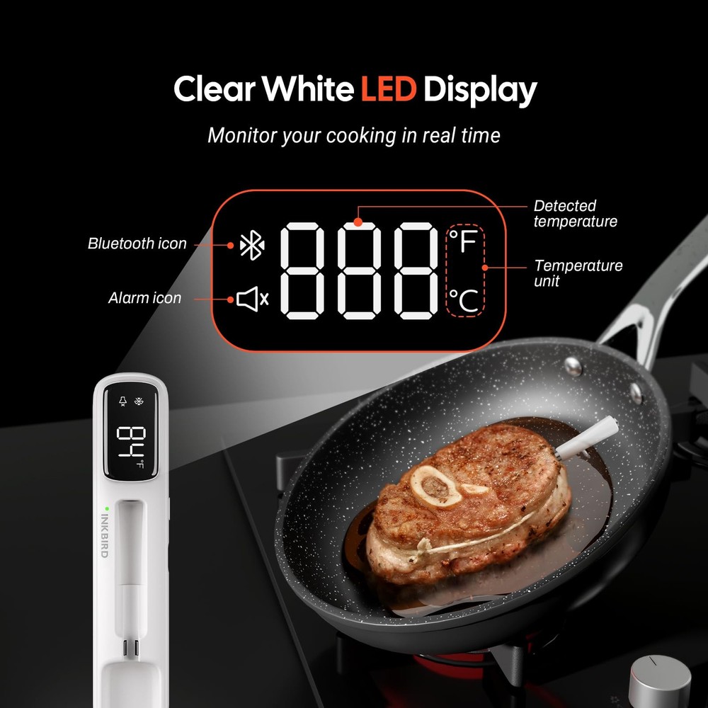 Wireless Meat Thermometer - Bluetooth 1000ft Range, Waterproof, Ideal for BBQ
