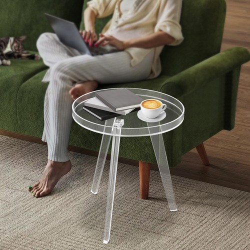 Acrylic Side Table, Clear Side Table, Round Acrylic Side Table