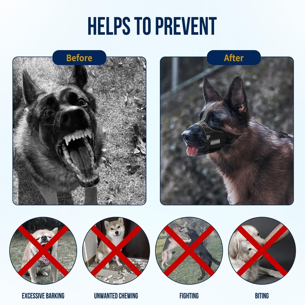 Large Dog Muzzle,Soft Nylon Muzzle Anti Biting Barking Chewing,Air Mesh Breat...