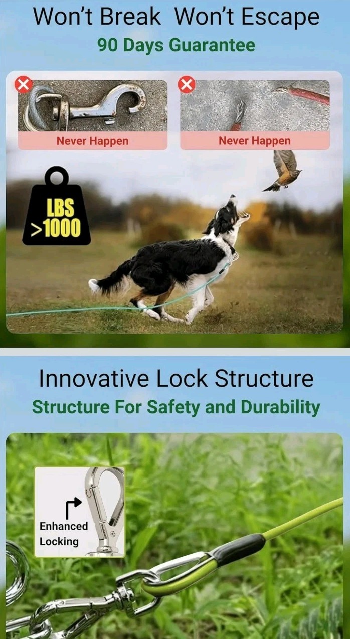 Heavy Duty Chew Proof Dog Tie Out Cable 20 Ft, Rotating Hooks, For All Sizes Dog