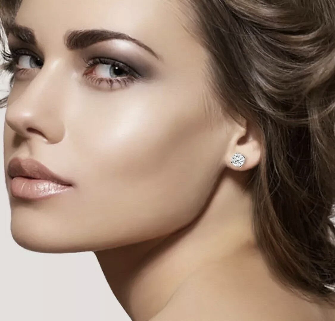 4 Ct Round Cut VVS1/D GRA Certified Moissanite Stud Earrings 14k White Gold 8mm