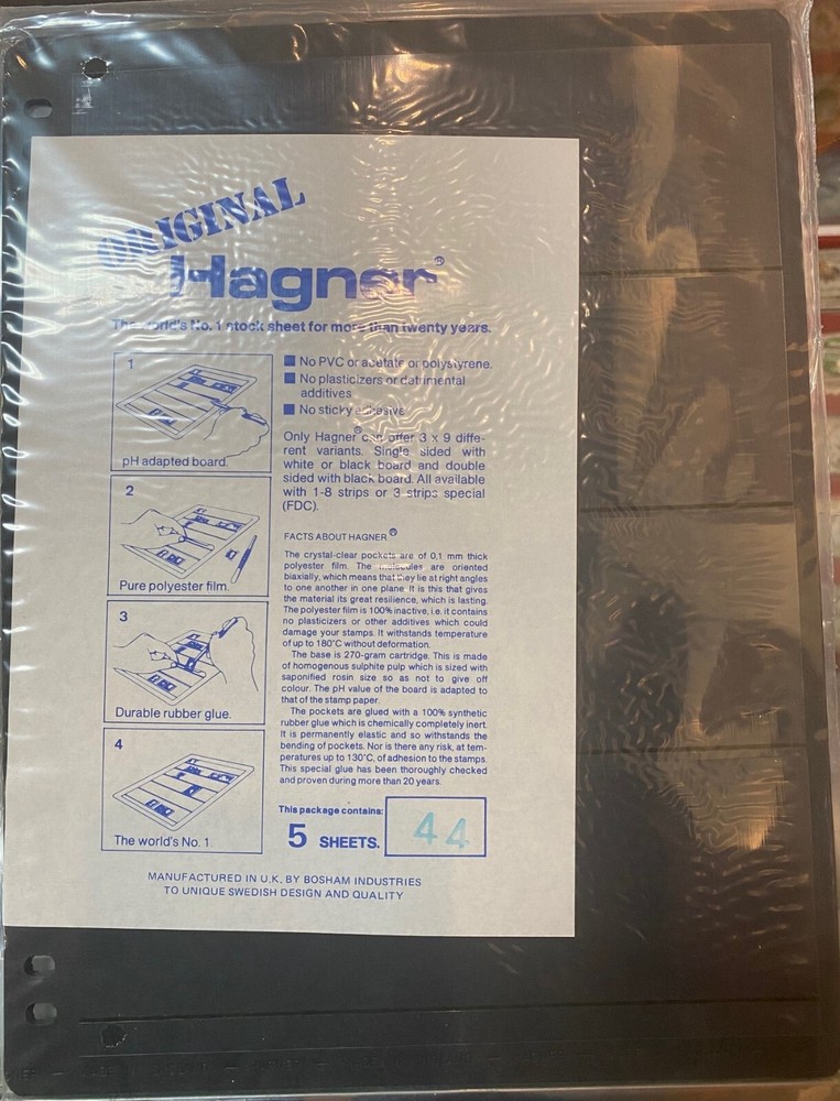 HAGNER STOCK SHEETS DOUBLE SIDE #B44 BLACK FOUR ROW 5 PACK FREE SHIPPING !!