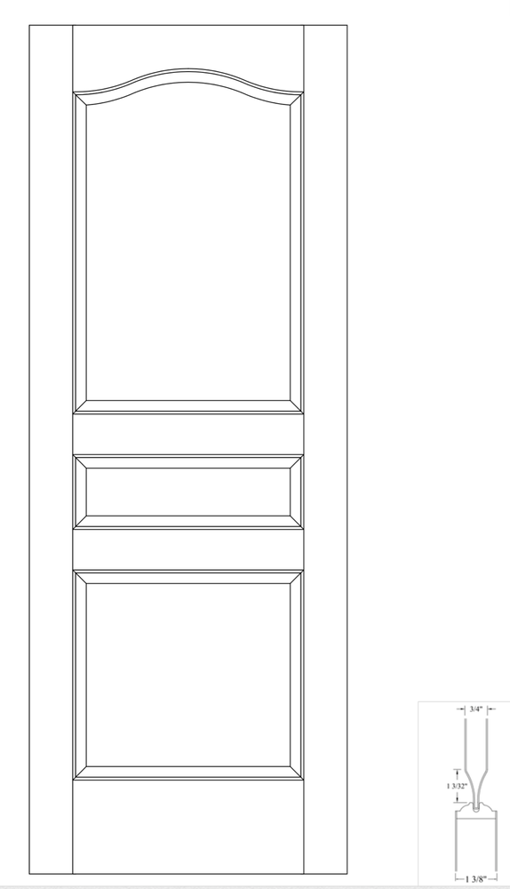 Primed Smooth 3 Panel Eyebrow Top Raised Panel Solid Core Interior Doors #3NEC