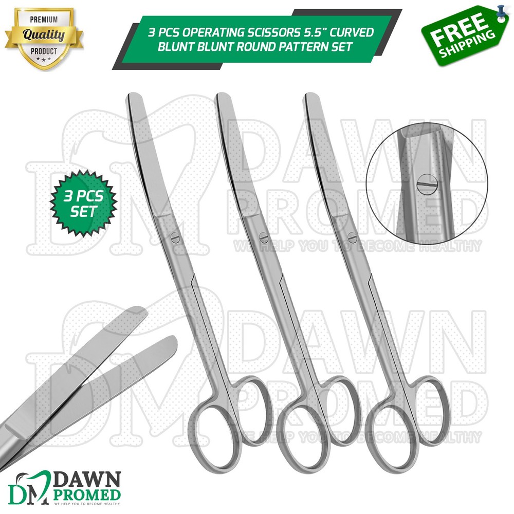 3 Pcs Operating Scissors 5.5" Curved Blunt Blunt Round Pattern Surgical Set