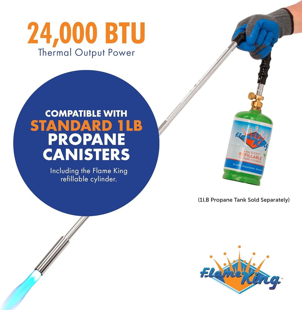 Propane Torch Weed Burner with Integrated Lighter Silver Outdoor Flame Torch