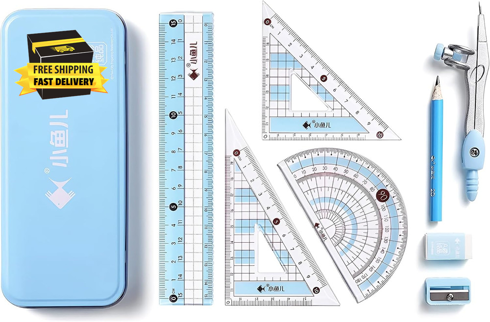 8 Pcs Compass/Math Set for Students with Shatterproof Storage Box, Geometry Set