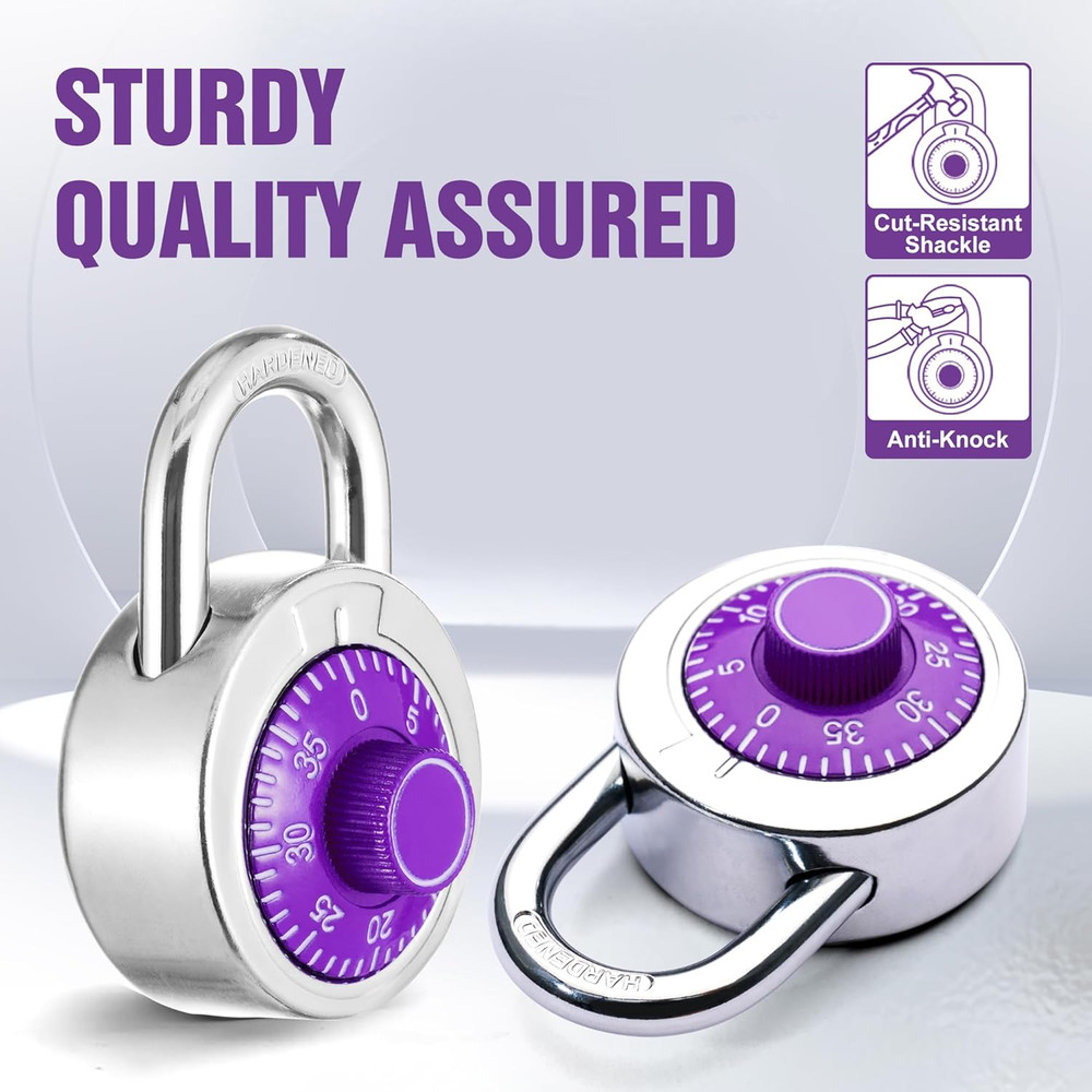 Combination Padlock 1 Pack, 50 Mm (2") Purple Dial Fixed Dial with Different Com