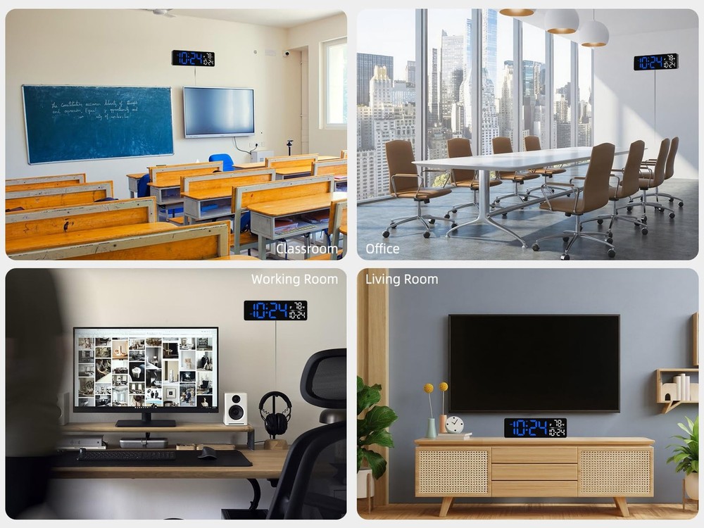 Large Digital Wall Clock with Date, Temperature, Auto-Brightness, Auto-DST | ...