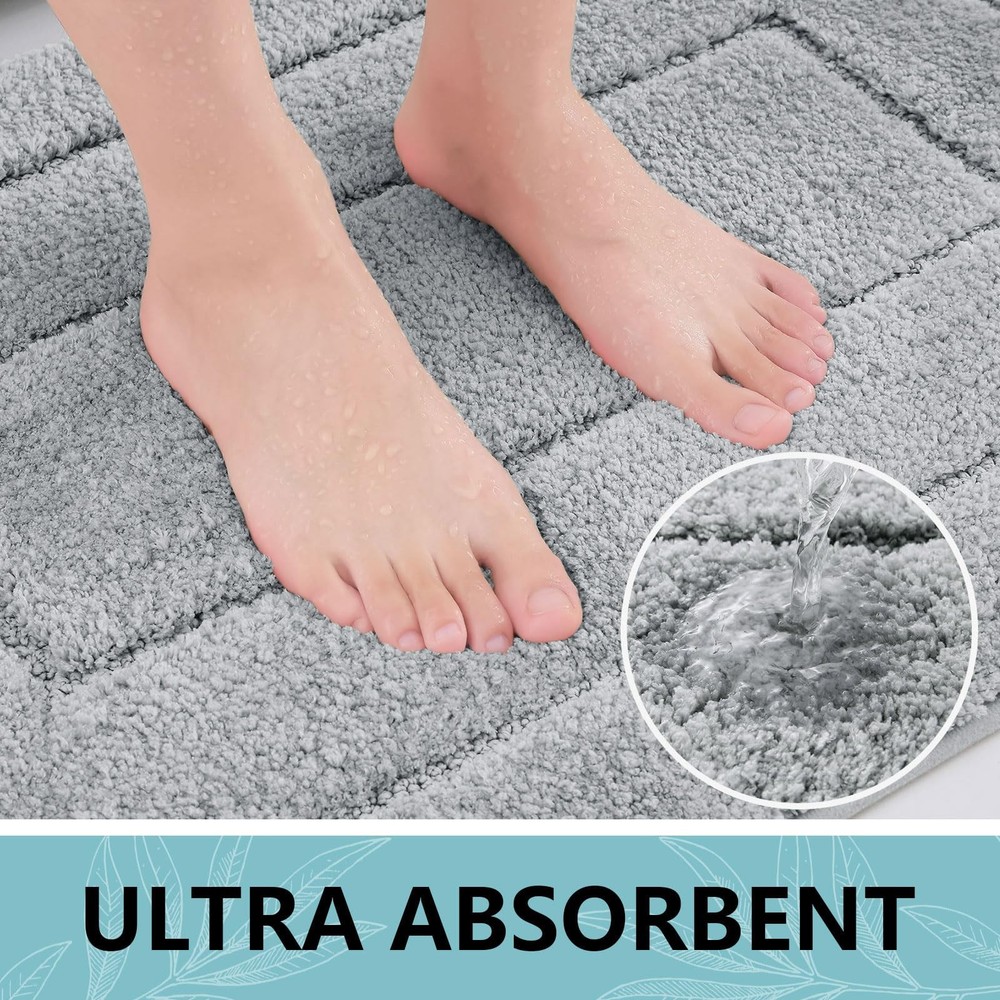 Buganda Bathroom Rugs, 24" x 16", Soft and Absorbent x Grey