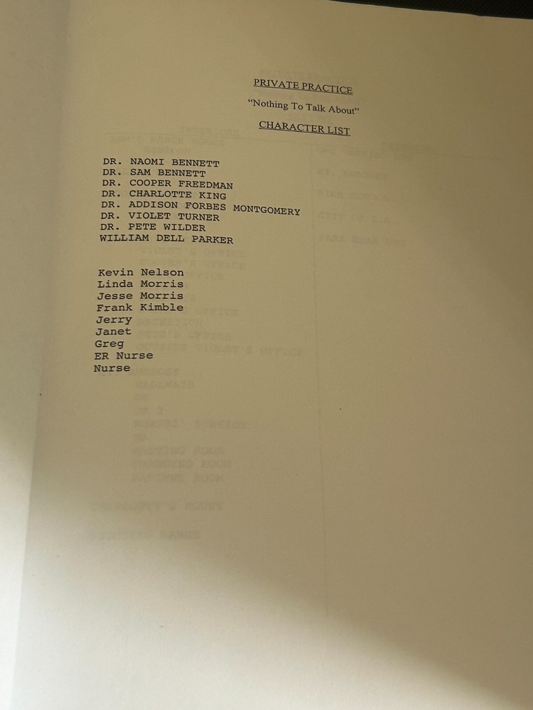 ORIGINAL SCRIPT PRIVATE PRACTICE NOTHING TO TALK ABOUT KATE WALSH TIM DALY