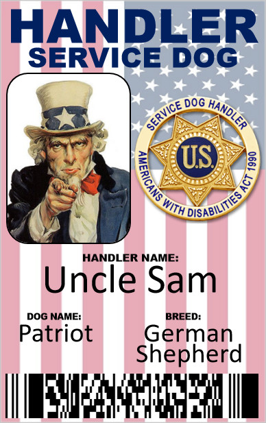 CUSTOMIZABLE, SERVICE DOG HANDLER ID CARD, PVC PHYSICAL & DIGITAL