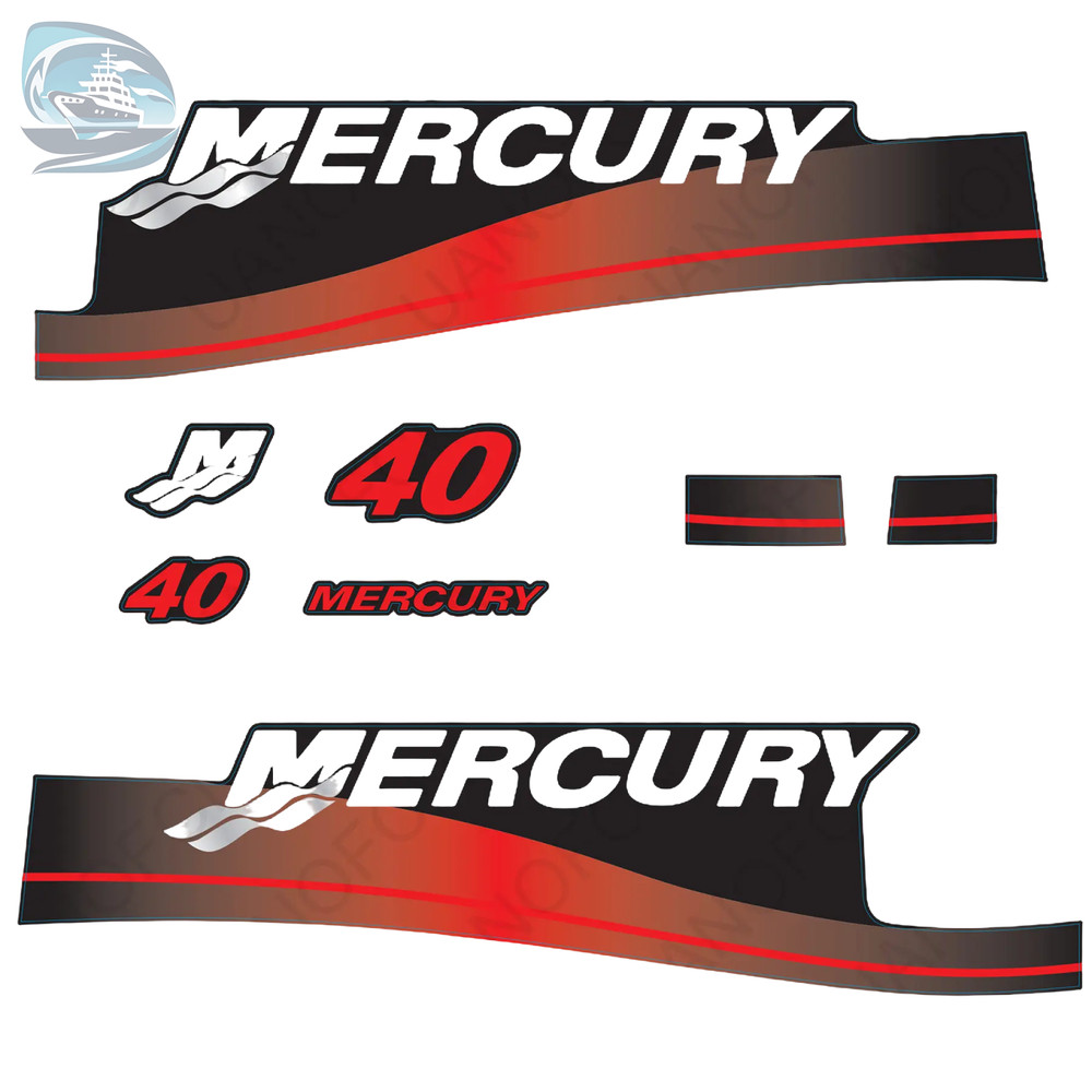 Outboard Engine Decals Sticker Set Replacement Mercury 2 Stroke 40HP (Red)