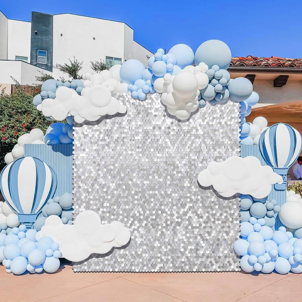 Silver Shimmer Wall Backdrop Silver Sequin Backdrop 24 Panels Glitter Photo Back