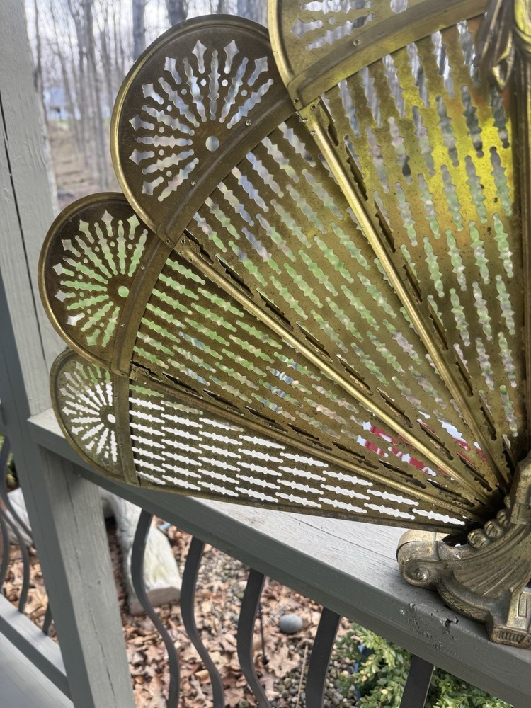 Vintage Peacock Fireplace Screen Folding Fan *read
