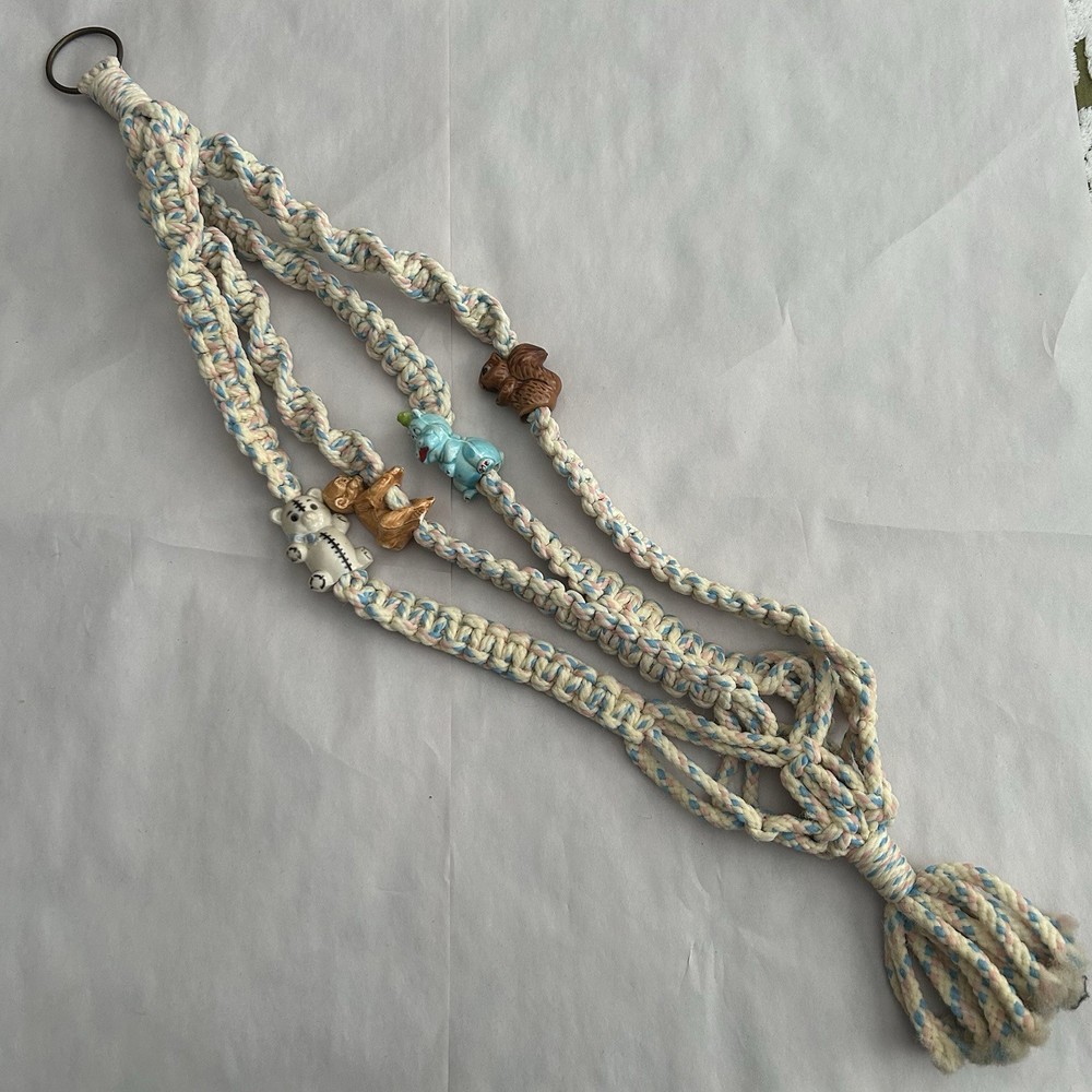 White Pink Blue Macrame Plant Hanger Holder Ceramic Bear Squirrel Hippo Monkey