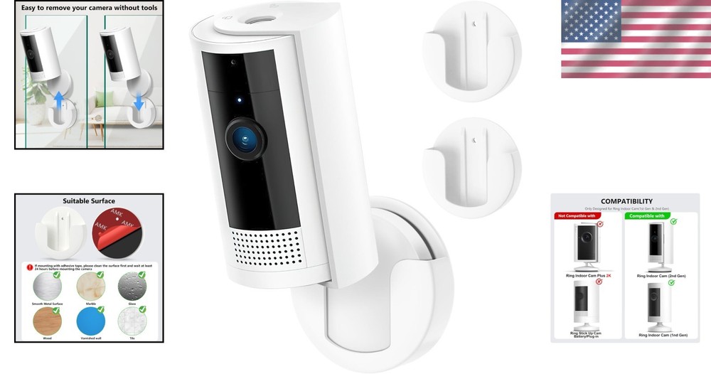Adhesive Wall Mount Bracket for Ring Indoor Cam - Effortless Installation 2 Pack