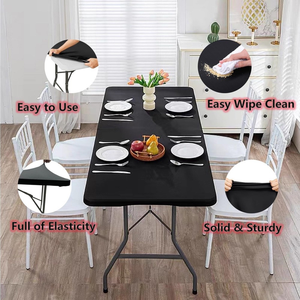 Elastic Rectangle Table Cloth, Reusable Polyester Fitted Stretch 6-Foot Windp...