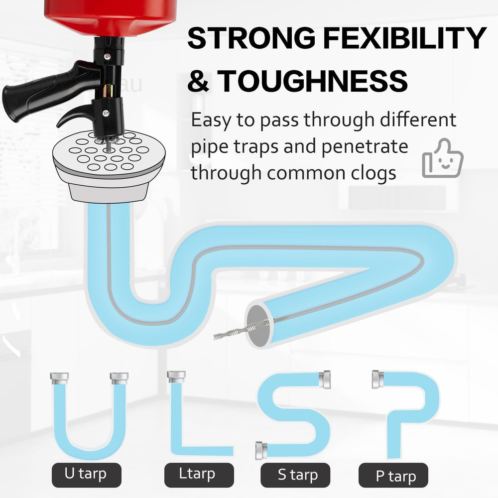 35ft Plumbing Snake Drain Auger with Auto-Retract Function, Red