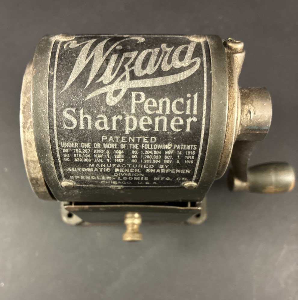 Antique 1920s "WIZARD" Automatic Pencil Sharpener Heavy Metal