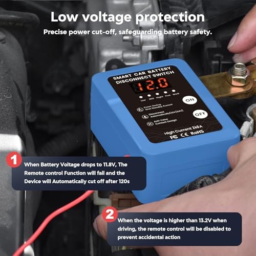Kill Switch for Car - 12V Remote Battery Disconnect Switch Smart Blue LED