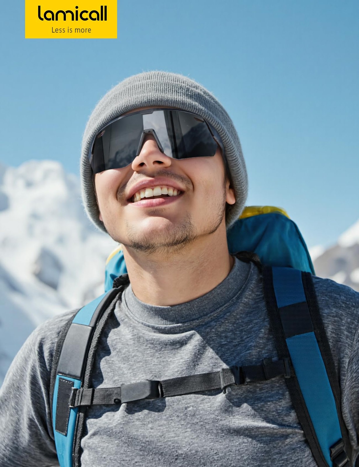 Lamicall Polarized Sports Sunglasses for Men middle, Black Frame-gray Lens