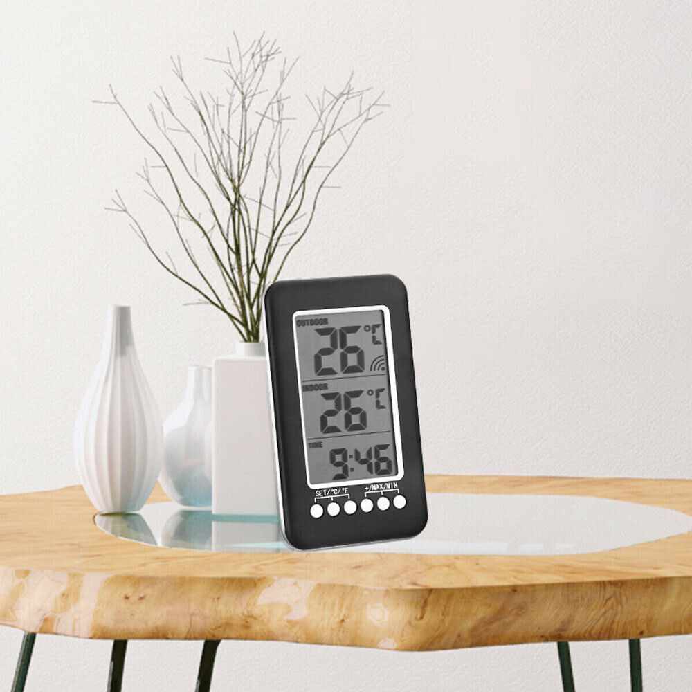 Digital Thermometer Clock Indoor/OutdoorTemperature Wireless Transmitter Meter