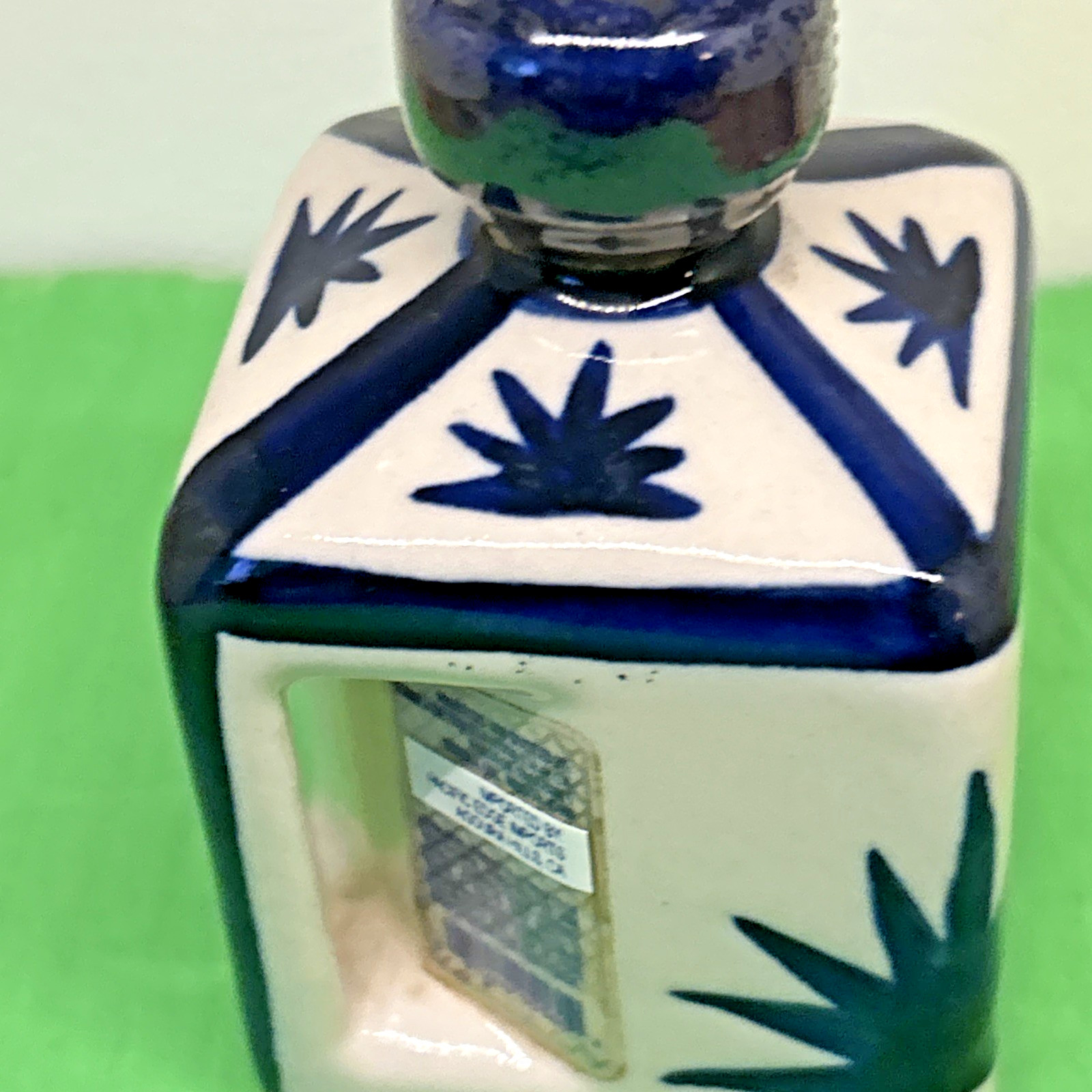 VTG Tonala Tequila Bottle Small White Blue 3" Tall Mexico Miniature "Empty"