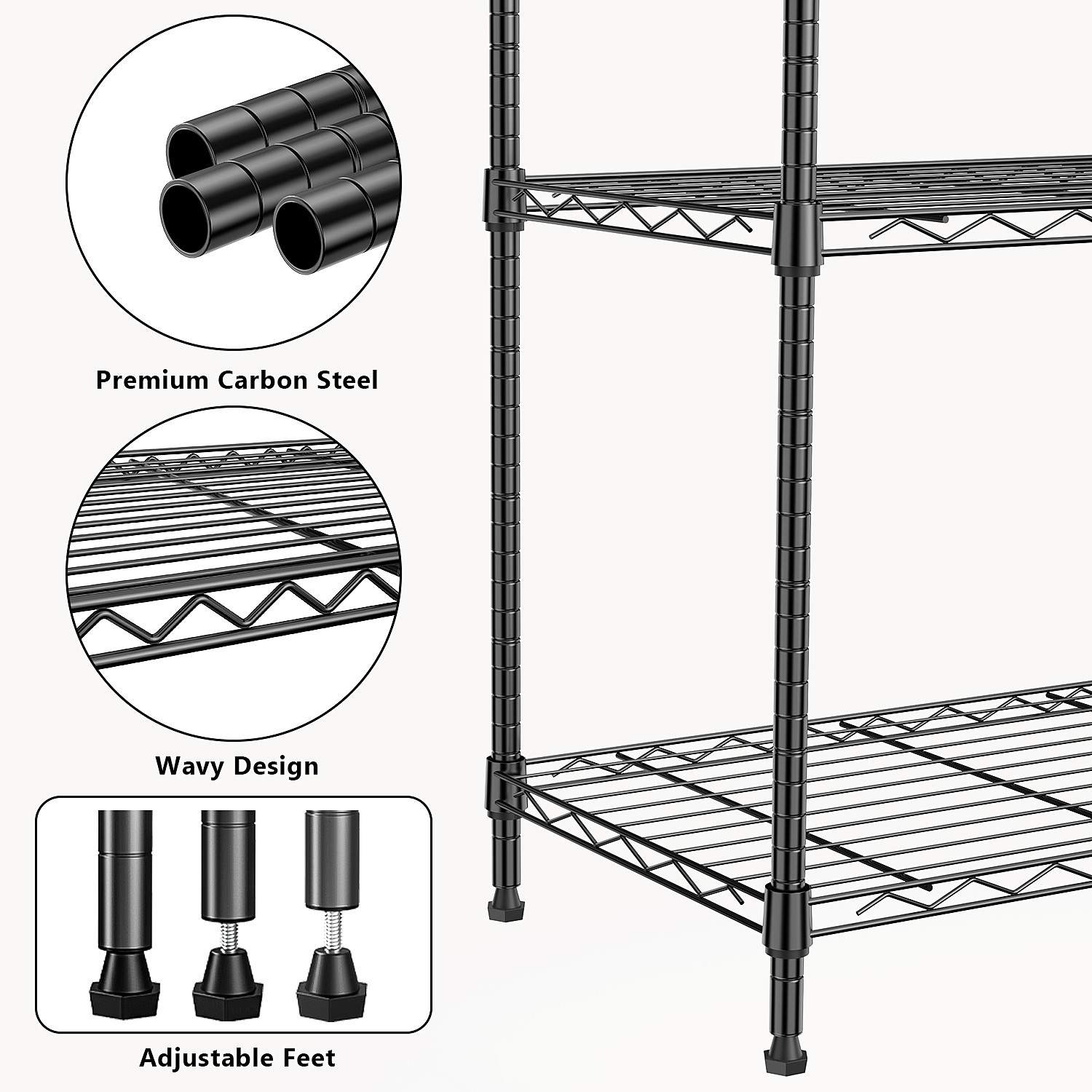 5 Shelves Adjustable Heavy Duty Storage Shelving Steel Organizer Wire Rack Black