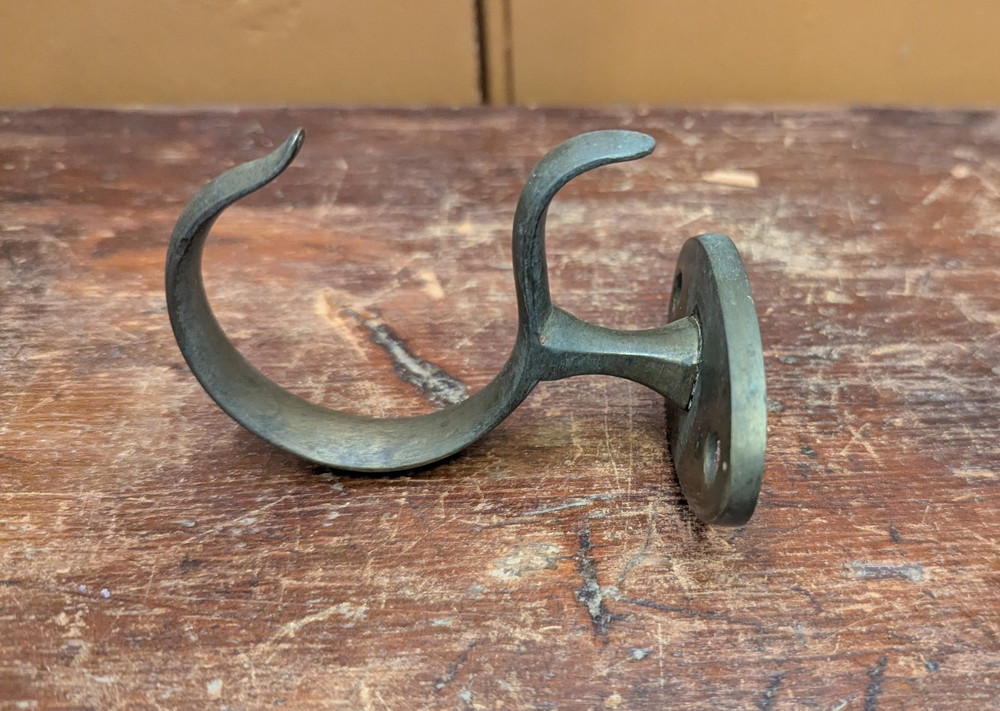 Antique Early Fireplace Tool Jamb Hook Solid Brass Primitive
