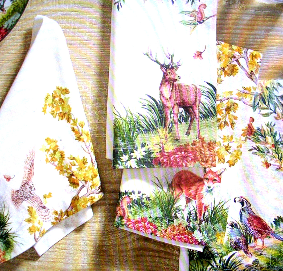 POTTERY BARN FANTASTICAL FOREST NAPKINS SET OF FOUR COTTON & LINEN NEW WITH TAGS