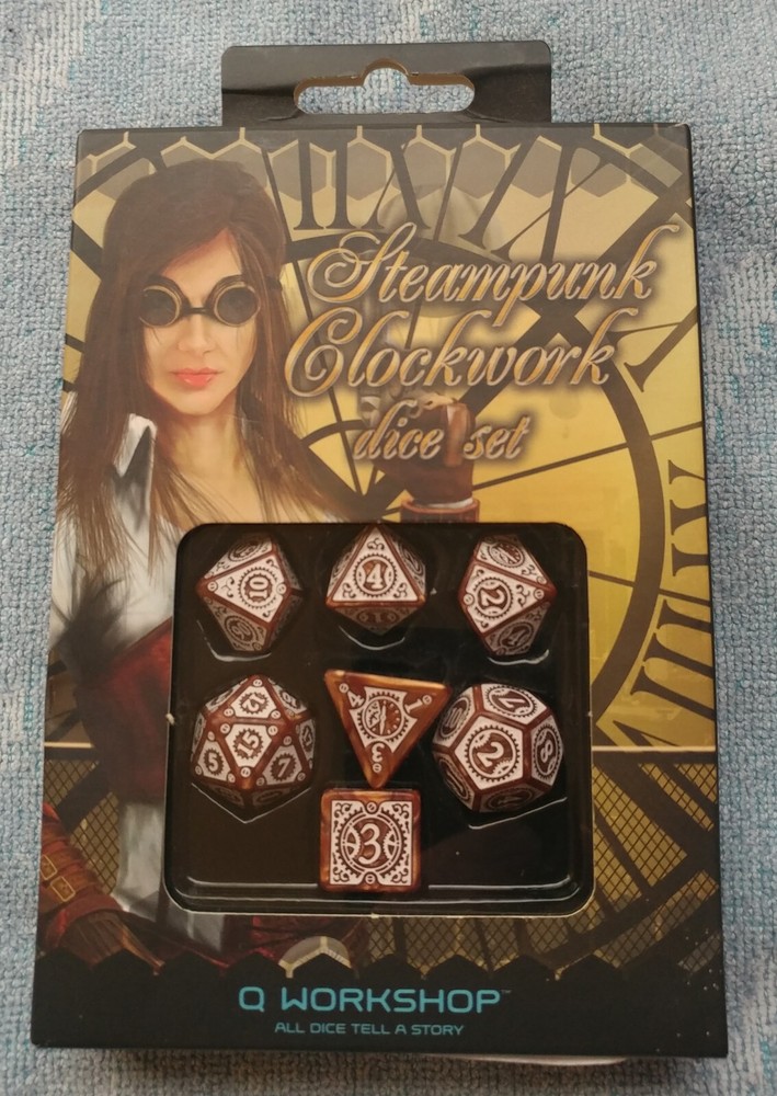 Steampunk Clockwork Caramel & White 7 Piece Dice Set
