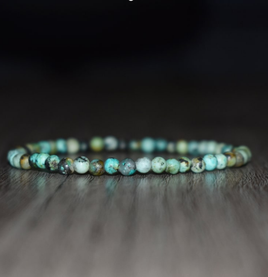 African Turquoise Stone 4mm Beaded Bracelet Healing Chakra Stretch 7'' Bracelet