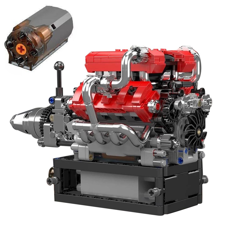 V8 Engine Motor Mechanical Engineering Model Building Block Gift Collection ABS