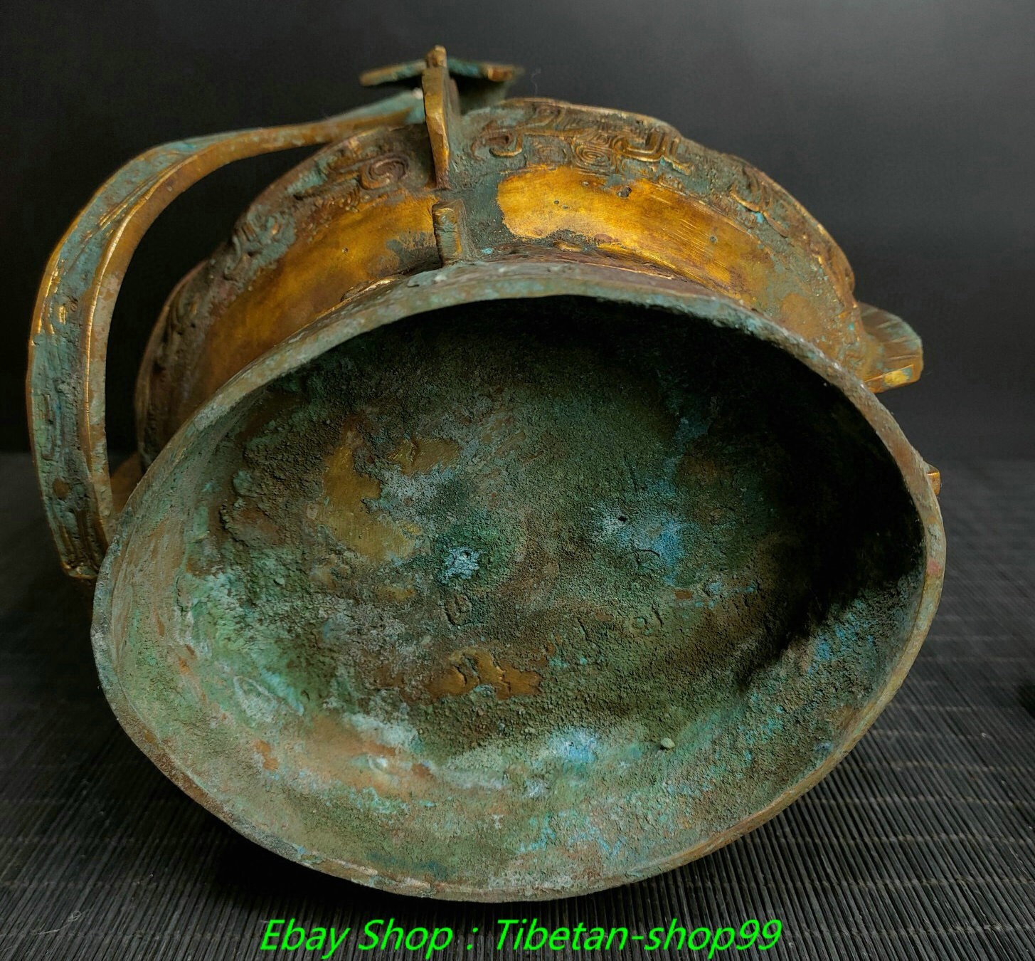 15.3''Old Chinese Dynasty Bronze Ware Gilt Inscription Bird Portable Pot Bottle