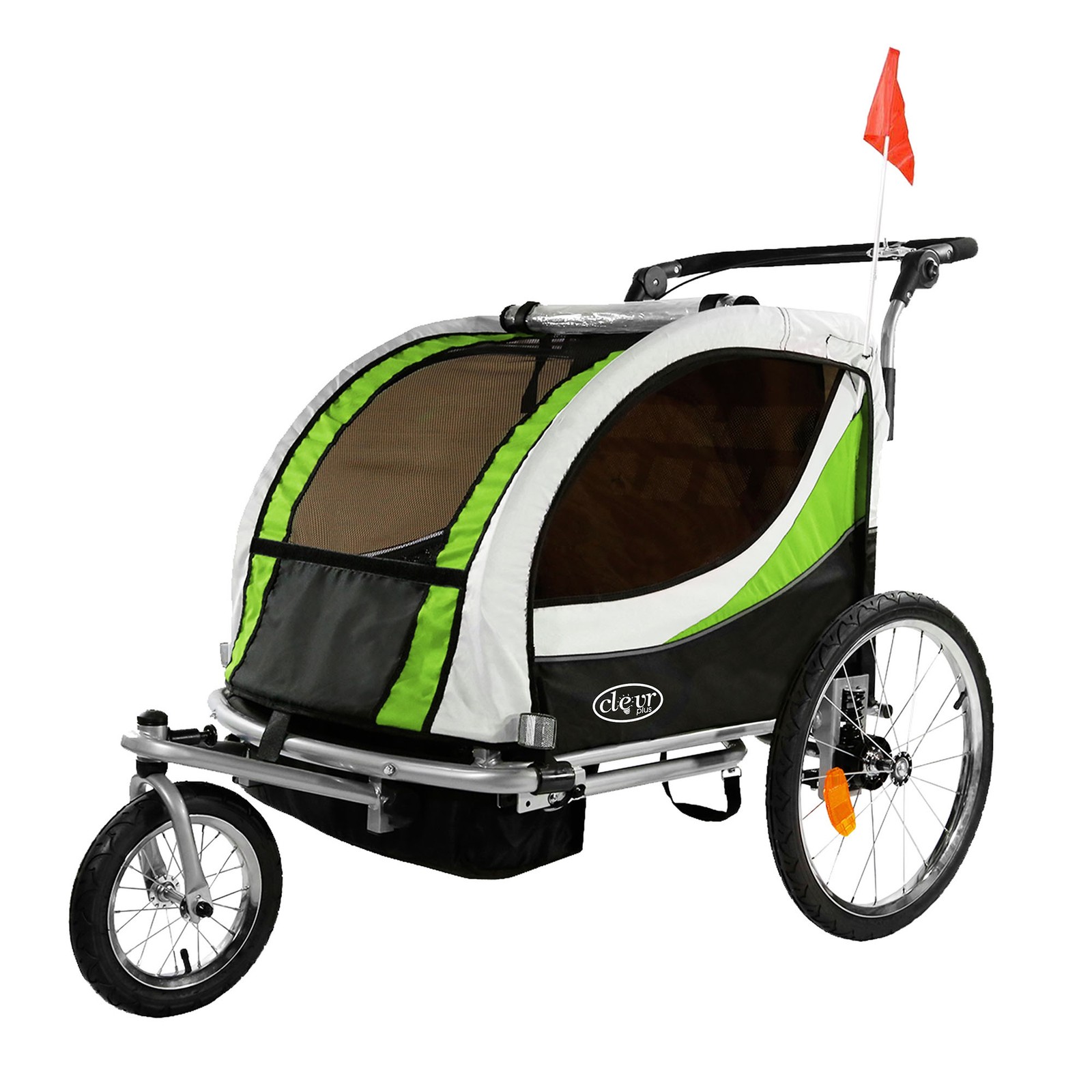ClevrPlus Deluxe 3-in-1 Double Seat Bike Trailer Stroller Jogger for Kids, Green
