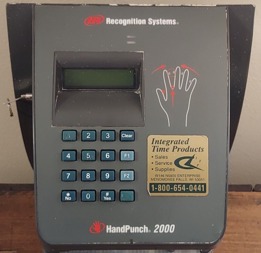 IR Recognition System Hand Punch 2000 Biometric Employee Time Clock - UNTESTED