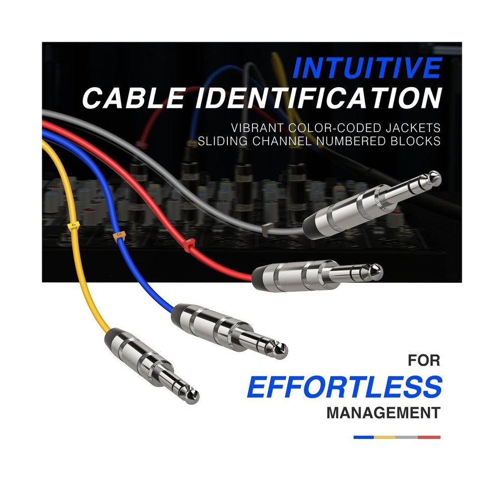 Phenyx Pro 10 Ft TRS Snake Cable, 1/4" Cable, Color-Coded TRS Patch... Fast Ship