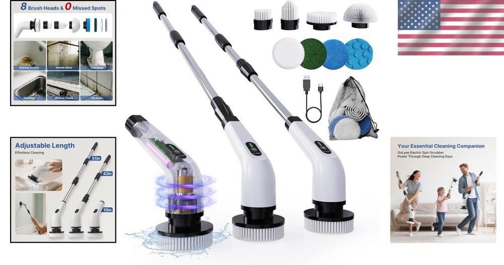 Versatile Cordless Spin Scrubber – Clean Bathroom, Floors & Windows Effortlessly
