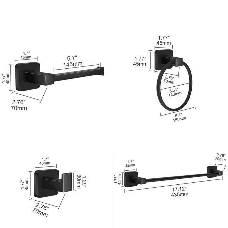 4-Piece Bath Hardware Set with Mounting Hardware in Matte Black