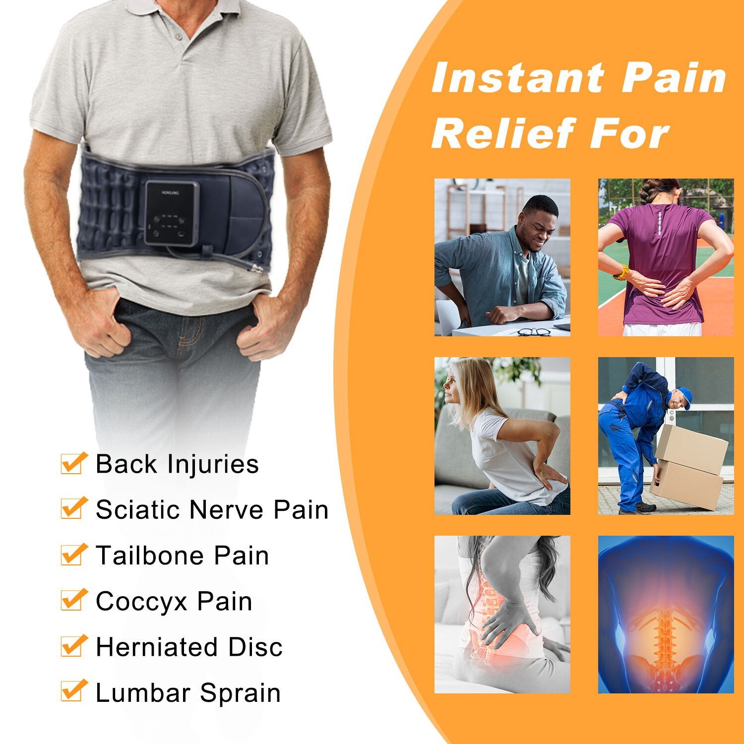 Inflatable Back Massager Belt with Heating & Vibration for Back Pain Relief