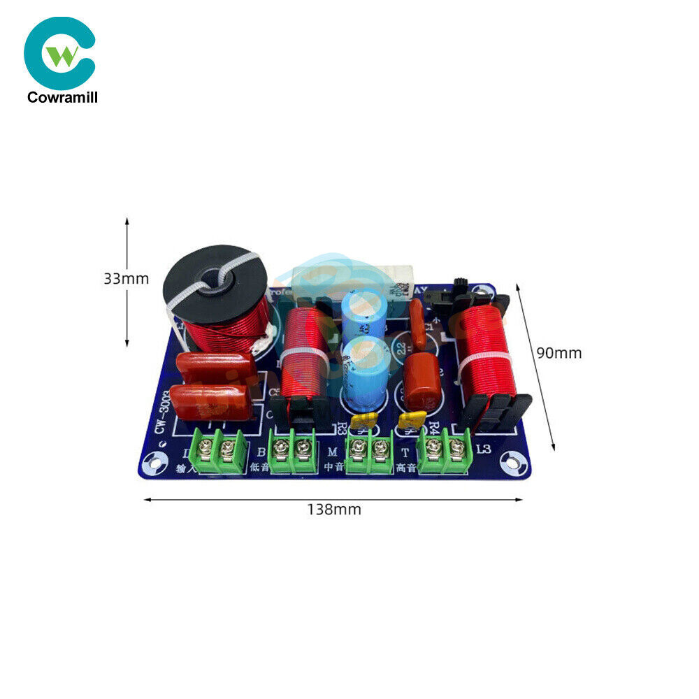 250W 3 Way Treble + Midrange + Bass Frequency Speaker Crossover Divider Filter