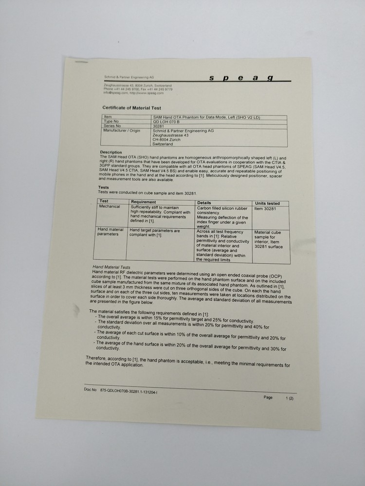 Schmid & Partner Engineering SHO V2RD & SHO V2LD SAM Phantom