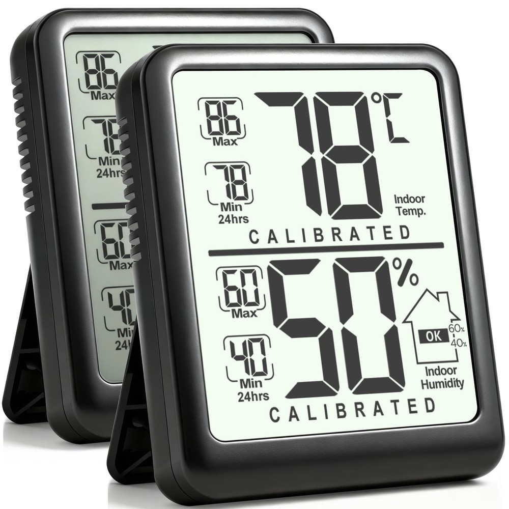 Antonki 2-Pack Room Thermometer, Digital Small 2 Pack, Black ( new version)