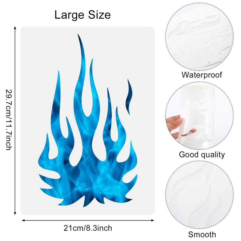 5 Sheets Flame Stencil Airbrush Flame Stencil Fire Stencil Fire Reusable Temp...
