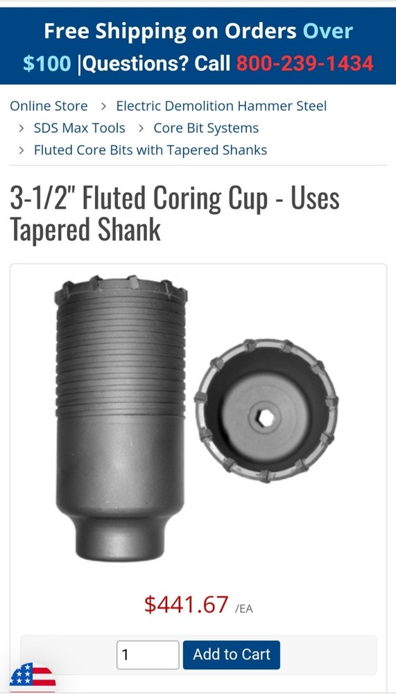 CHAMPION - 3-1/2" X 18 Sds-Max Core Bit