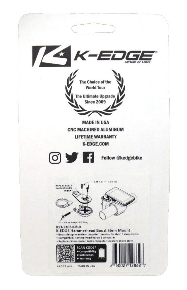 K-Edge Hammerhead Boost Stem Mount, Adjustable, Black Anodize