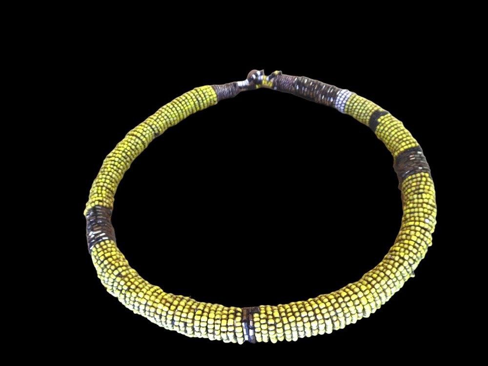 African Yellow Beaded Necklace 19 Inch