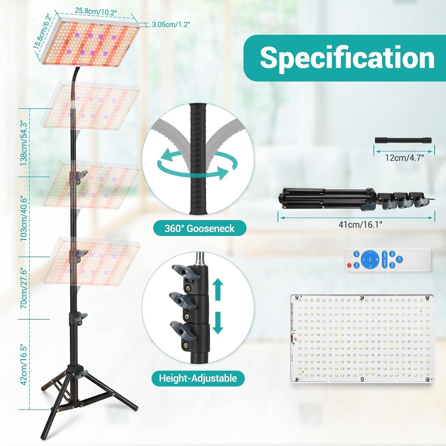 LED Full Spectrum Grow Light with Stand for Indoor Plants