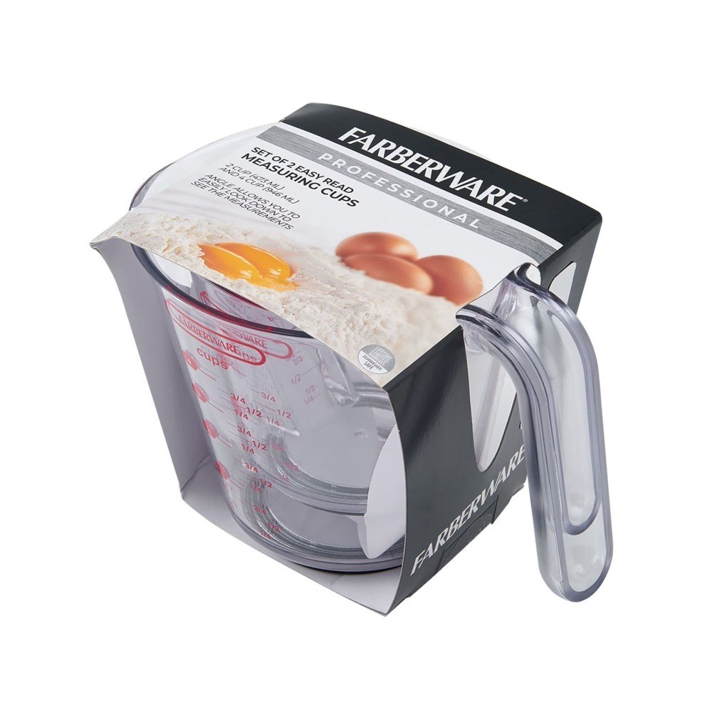 Professional Set of 2 Nesting Measuring Cups with Easy-Read Design, Clear